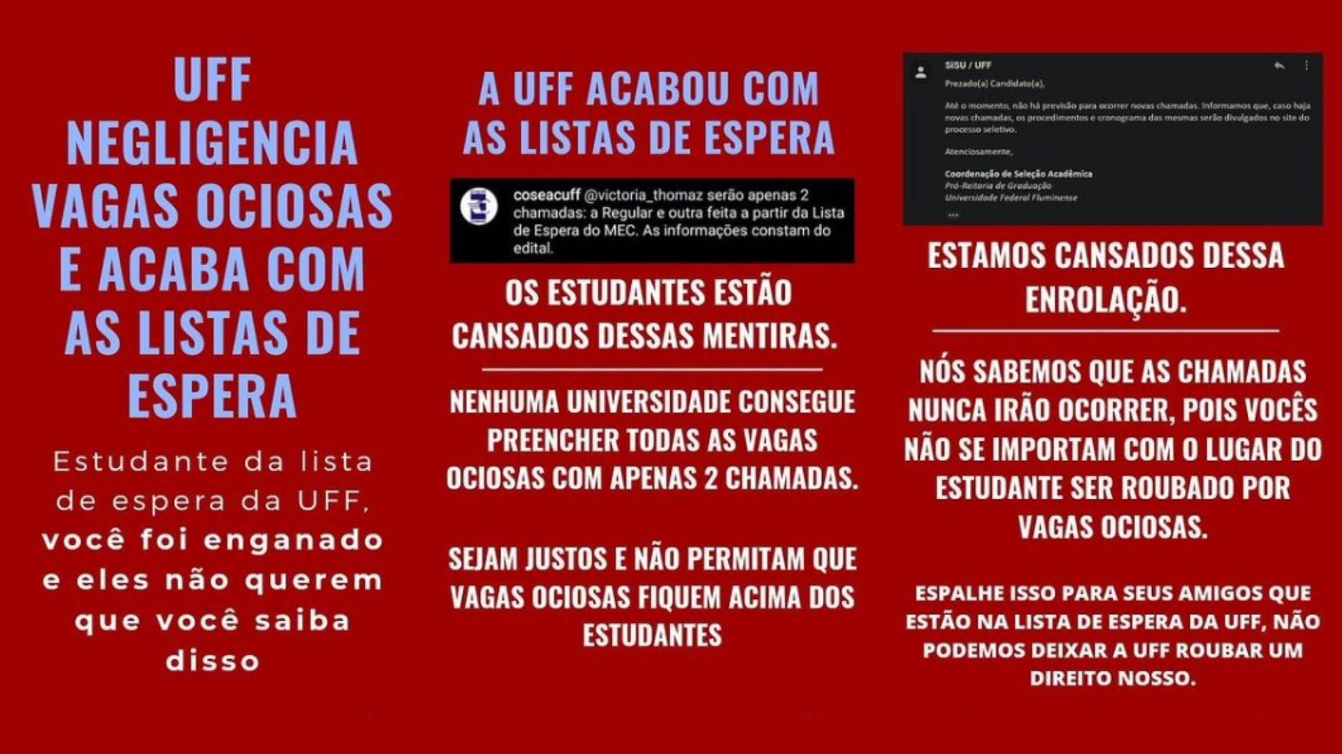 Postagem feita pelo Instagram @cadeaminhavagauff sobre o fim das listas de espera.