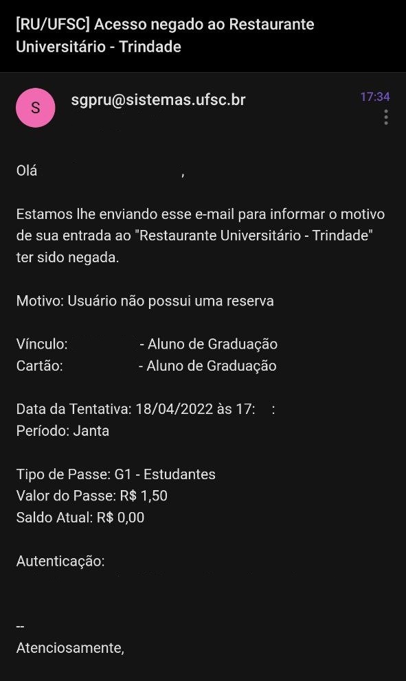 E-mail recebido por estudante da graduação após ter seu acesso recusado. Foto: Reprodução.